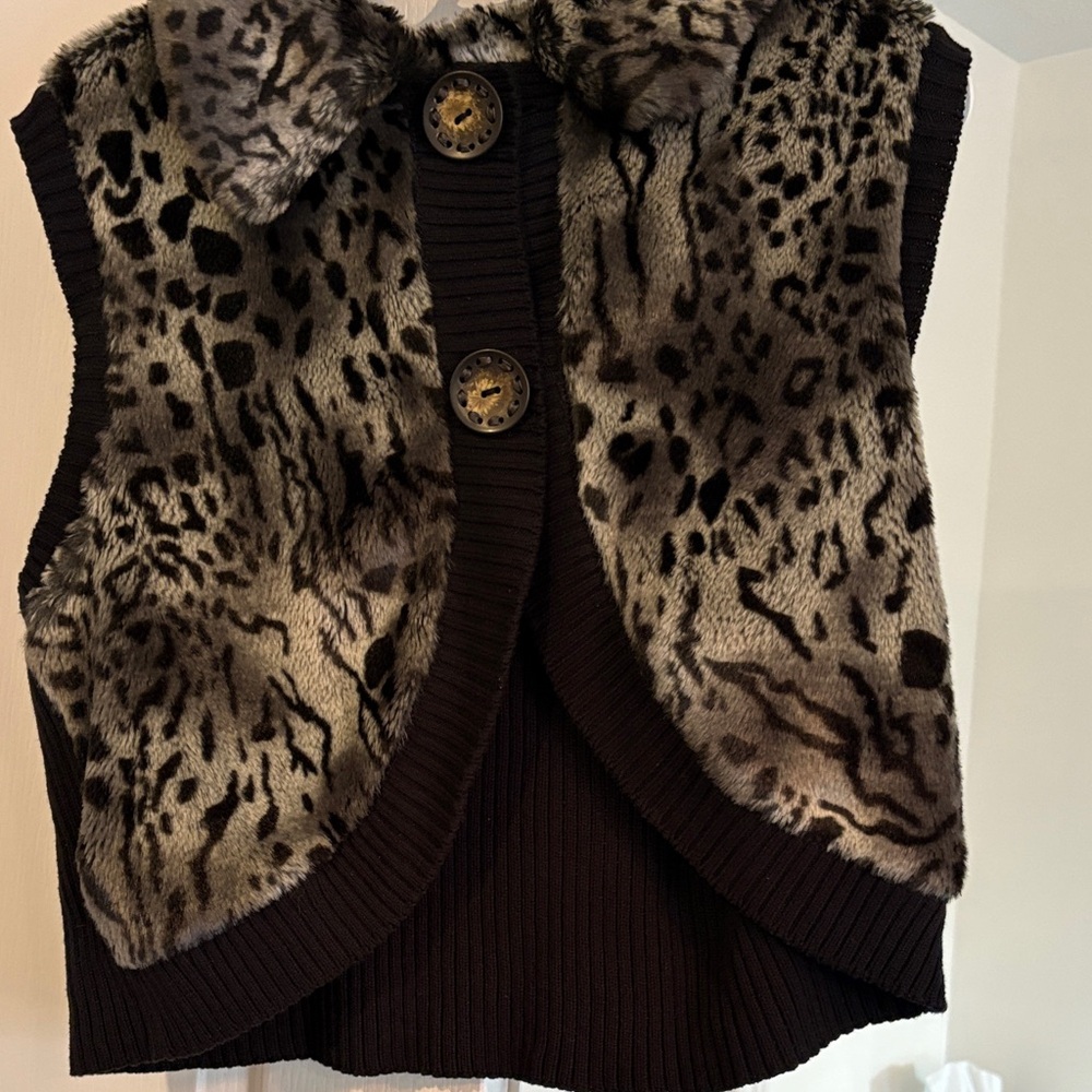 Leopard Print Faux Fur Women's Sweater Vest